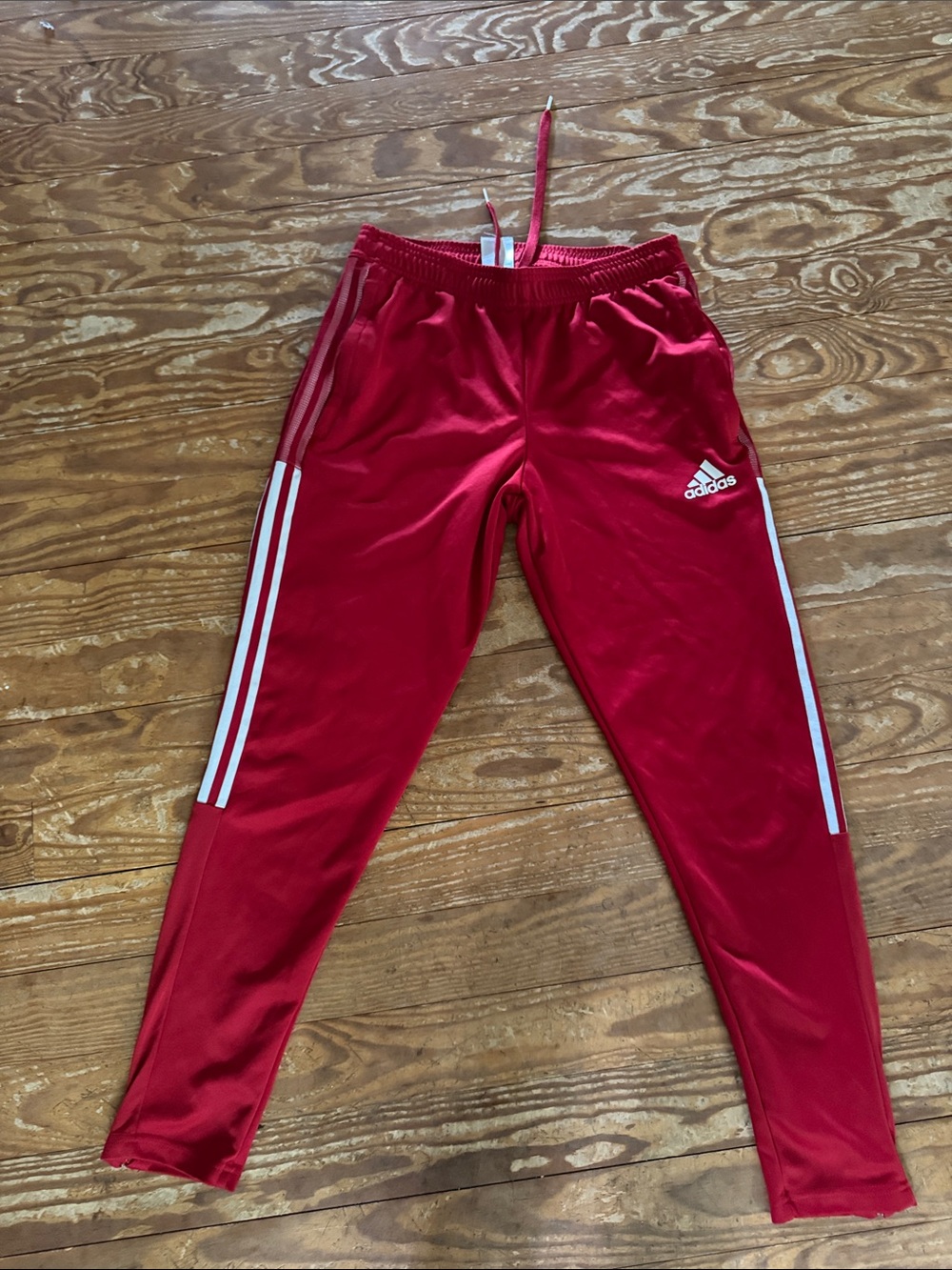 adidas Red Track Pants with White Stripes